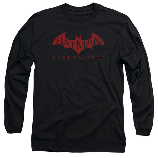 Arkham City Red Bat Mens Long Sleeve Shirt Black Officially Licensed