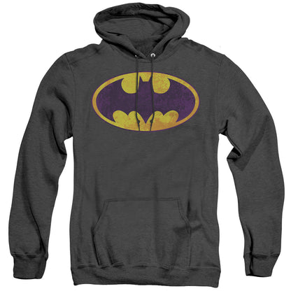 Batman Bm Neon Distress Logo Heather Mens Hoodie Black Officially Licensed