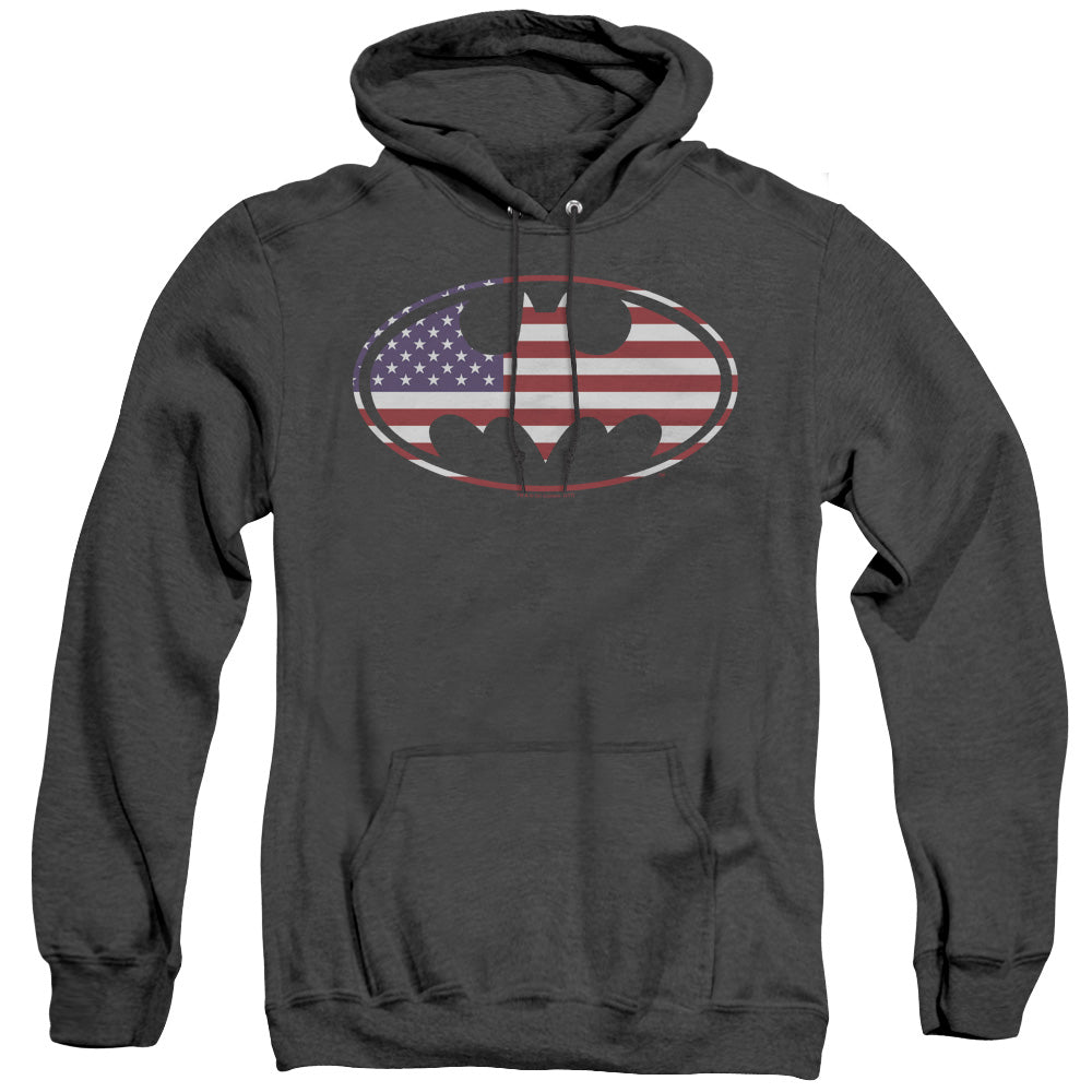 Batman American Flag Oval Heather Mens Hoodie Black Officially Licensed