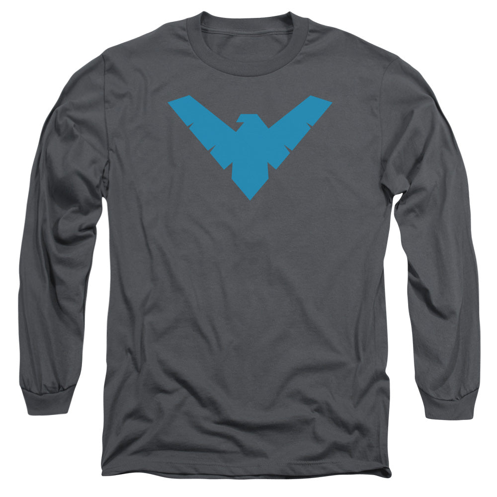 Batman Nightwing Symbol Mens Long Sleeve Shirt Charcoal Officially Licensed