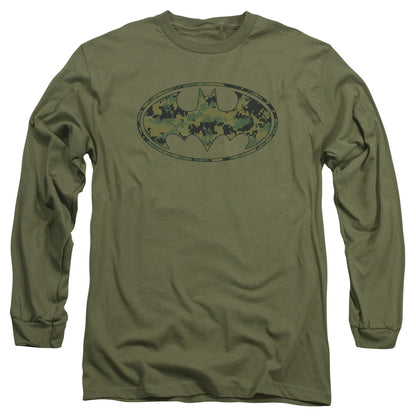 Batman Marine Camo Shield Mens Long Sleeve Shirt Military Green Officially Licensed