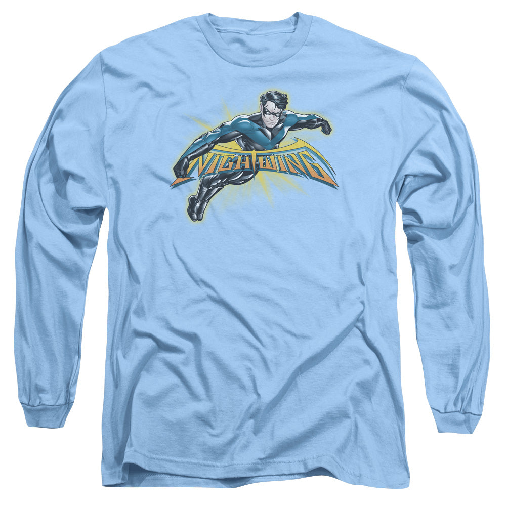 Batman Nightwing Burst Mens Long Sleeve Shirt Carolina Blue Officially Licensed