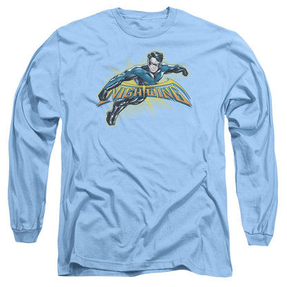 Batman Nightwing Burst Mens Long Sleeve Shirt Carolina Blue Officially Licensed