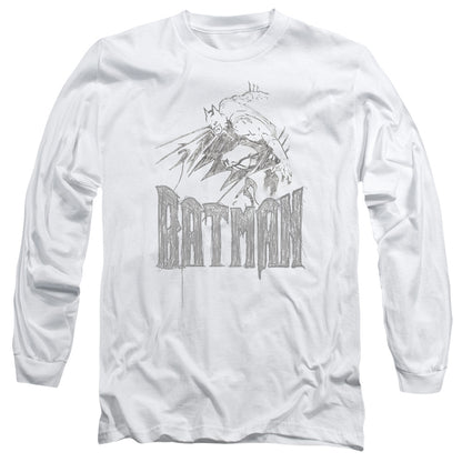 Batman Knight Sketch Mens Long Sleeve Shirt White Officially Licensed