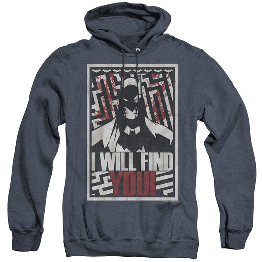 Batman I Will Fnd You Heather Mens Hoodie Navy Officially Licensed