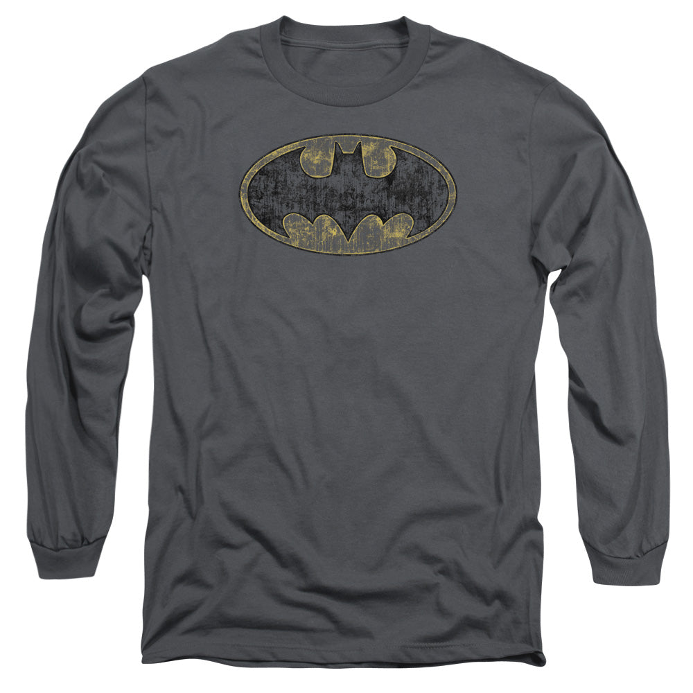 Batman Tattered Logo Mens Long Sleeve Shirt Charcoal Officially Licensed