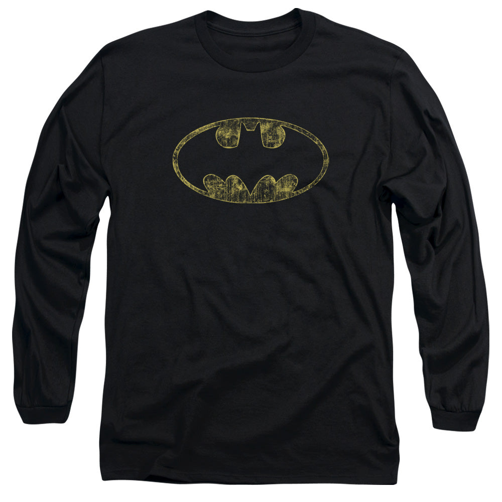 Batman Tattered Logo Mens Long Sleeve Shirt Black Officially Licensed