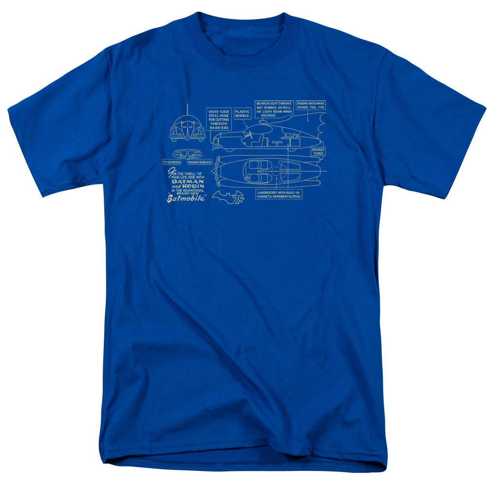 Batman Batmobile Mens T Shirt Royal