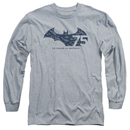 Batman 75 Year Collage Mens Long Sleeve Shirt Athletic Heather Officially Licensed