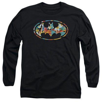 Batman Hawaiian Bat Mens Long Sleeve Shirt Black Officially Licensed