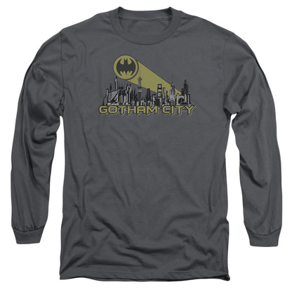 Batman Gotham Skyline Mens Long Sleeve Shirt Charcoal Officially Licensed