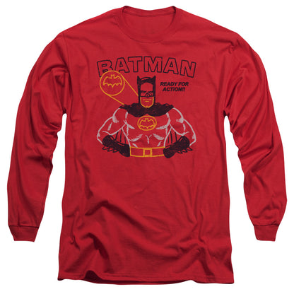 Batman Ready For Action Mens Long Sleeve Shirt Red Officially Licensed
