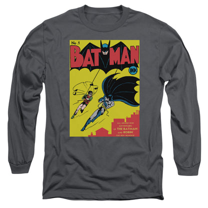 Batman Batman First Mens Long Sleeve Shirt Charcoal Officially Licensed