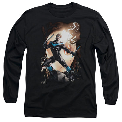 Batman Nightwing Against Owls Mens Long Sleeve Shirt Black Officially Licensed