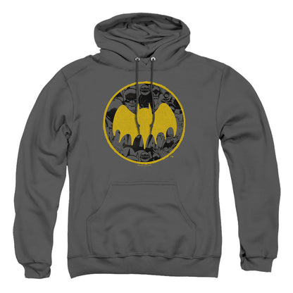 Batman Vintage Symbol Collage Mens Hoodie Charcoal Officially Licensed