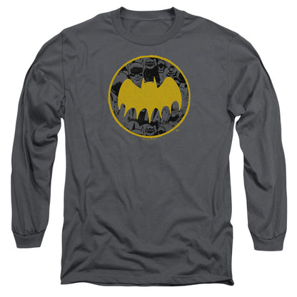 Batman Vintage Symbol Collage Mens Long Sleeve Shirt Charcoal Officially Licensed