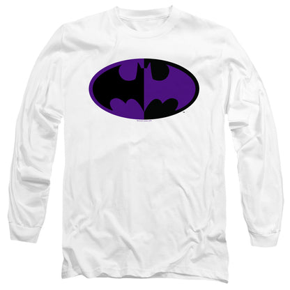 Batman Split Symbol Mens Long Sleeve Shirt White Officially Licensed