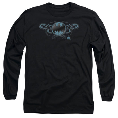 Batman Two Gargoyles Logo Mens Long Sleeve Shirt Black Officially Licensed