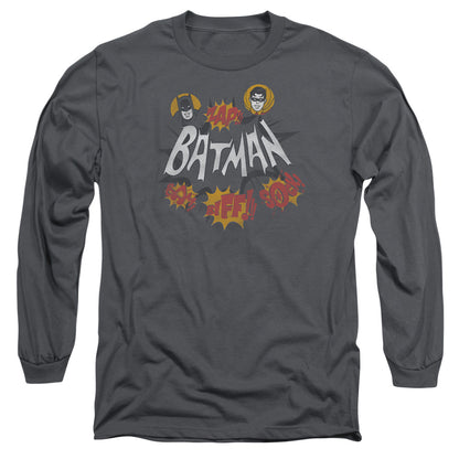 Batman Classic Tv Sound Effects Mens Long Sleeve Shirt Charcoal Officially Licensed