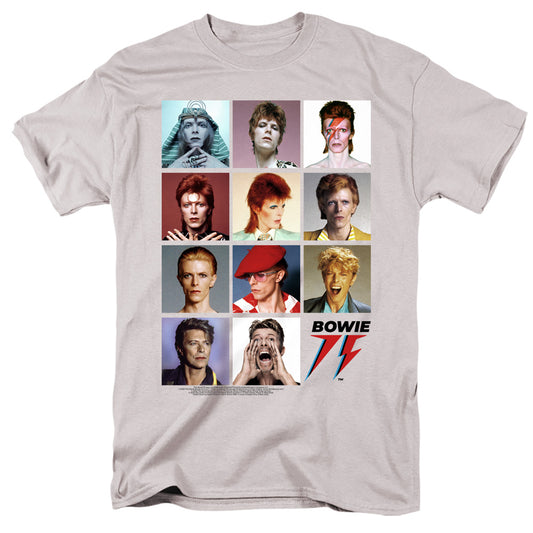 David Bowie Bowie Through The Ages Mens T Shirt Silver