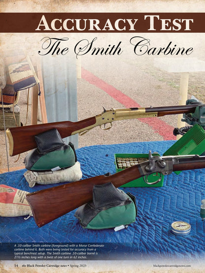 Black Powder Cartridge News Spring 2023 - Smith Carbine Accuracy Test, Springfield Long-Range Rifle, North-West Mounted Police Mills Belt, Wartime Cartridge Cases, SK Long Range .22 Ammunition!