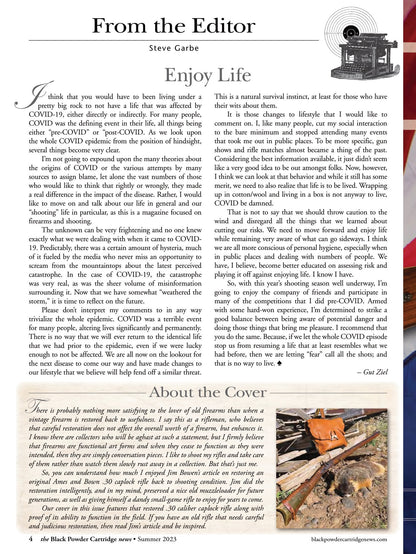 Black Powder Cartridge News Summer 2023 - Finding The Accuracy Envelope, James Henry Carleton, Stevens-Pope Books, Primer Flash Hole Diameter, BPC Accuracy, An Old Hunter Afield Again & Reviews!