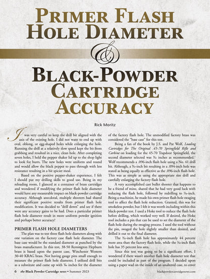 Black Powder Cartridge News Summer 2023 - Finding The Accuracy Envelope, James Henry Carleton, Stevens-Pope Books, Primer Flash Hole Diameter, BPC Accuracy, An Old Hunter Afield Again & Reviews!