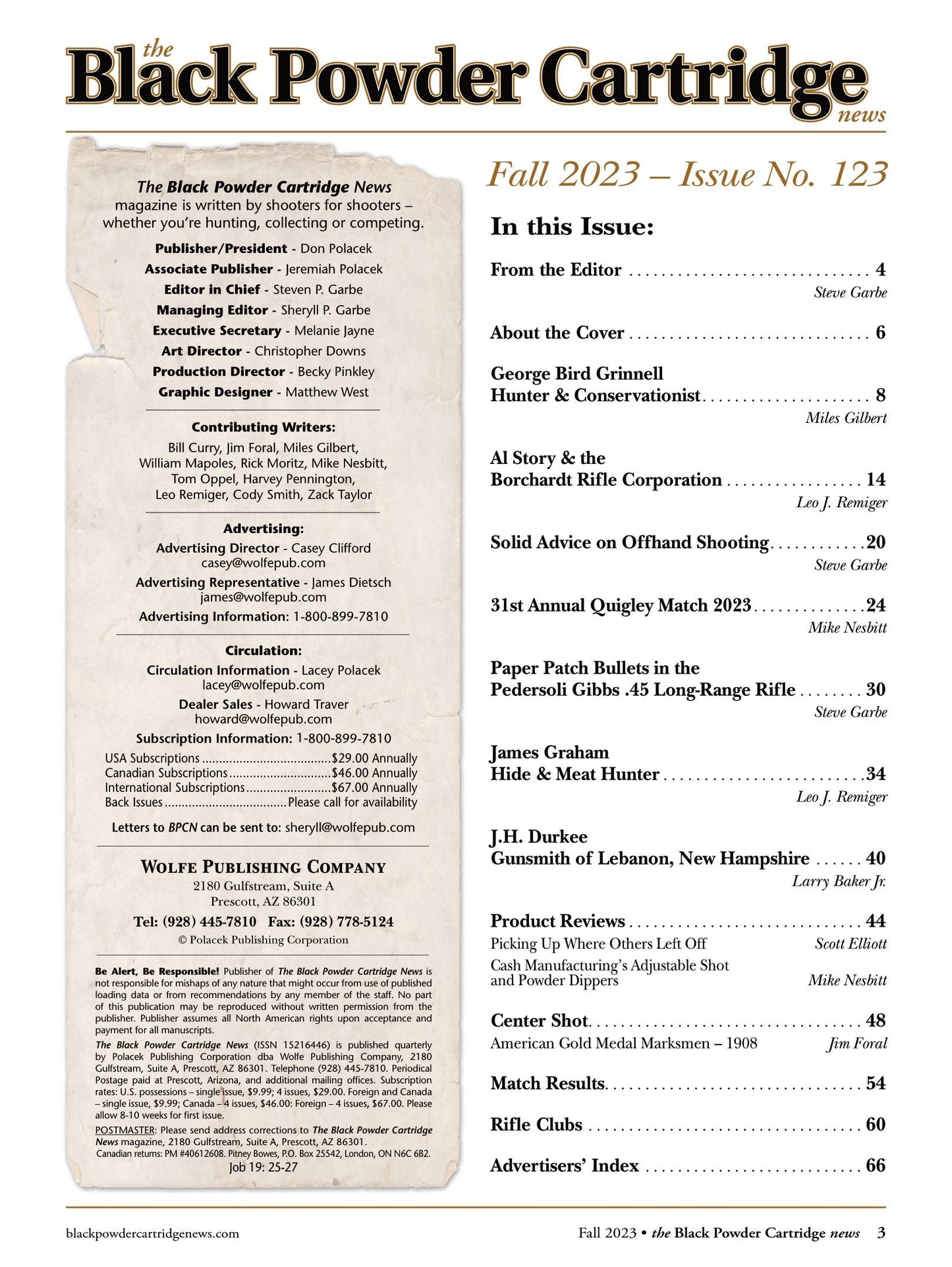 Black Powder Cartridge News Fall 2023 - Advice On Offhand Shooting, The Pedersoli Gibbs LR Rifle, Quigley 2023, Borchardt Rifle Corporation, Hunter George Bird Grinnell & Product Reviews!