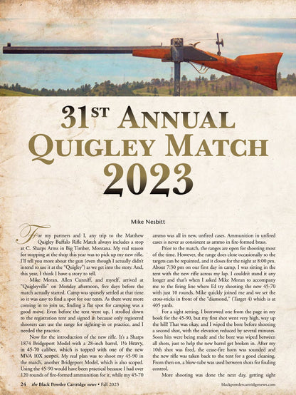 Black Powder Cartridge News Fall 2023 - Advice On Offhand Shooting, The Pedersoli Gibbs LR Rifle, Quigley 2023, Borchardt Rifle Corporation, Hunter George Bird Grinnell & Product Reviews!