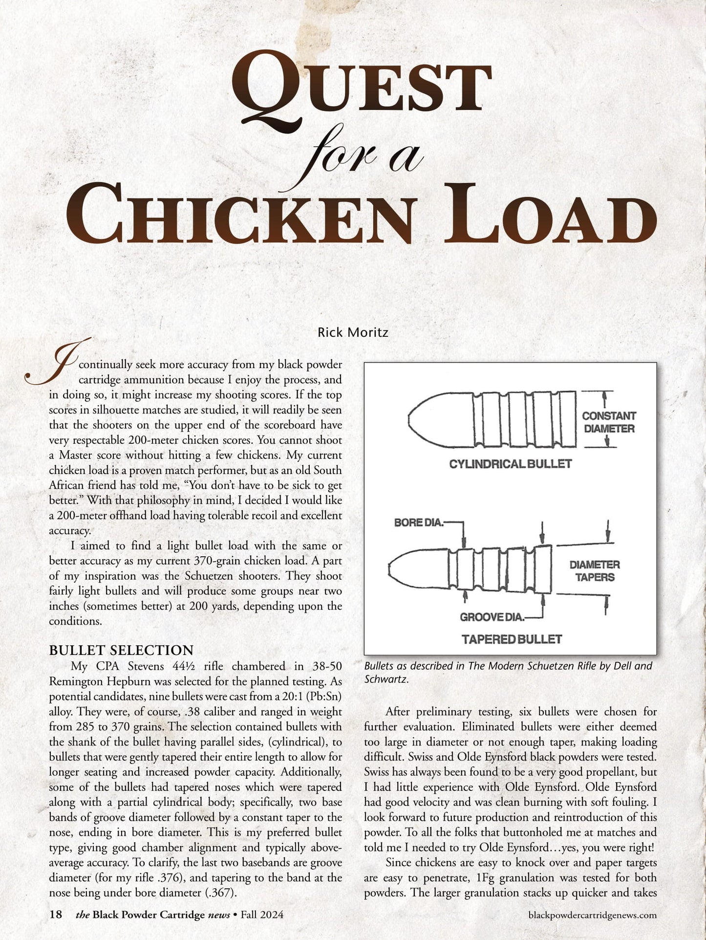 Black Powder Cartridge News - Fall 2024: Remembering Michael Venturino, Following A Cold Trail, Black-Powder Javelina, The Diary Of A Brownsville Hunter, Quest For A Chicken Load & More!