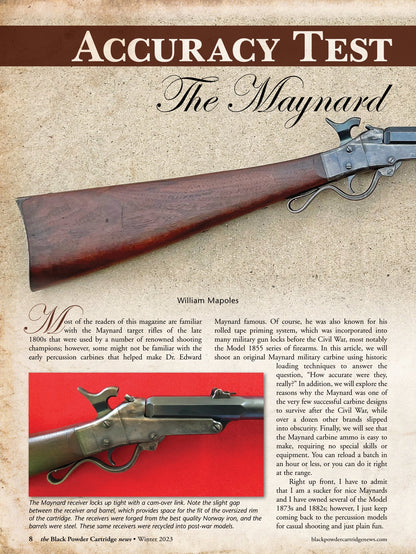 Black Powder Cartridge News - Winter 2023: 3 Historically Important Black Powder Rifles, Maynard Percussion Carbine, What's Inside An Old 44-90, Stevens Target Rifles, Hunting Wolves & Reviews!