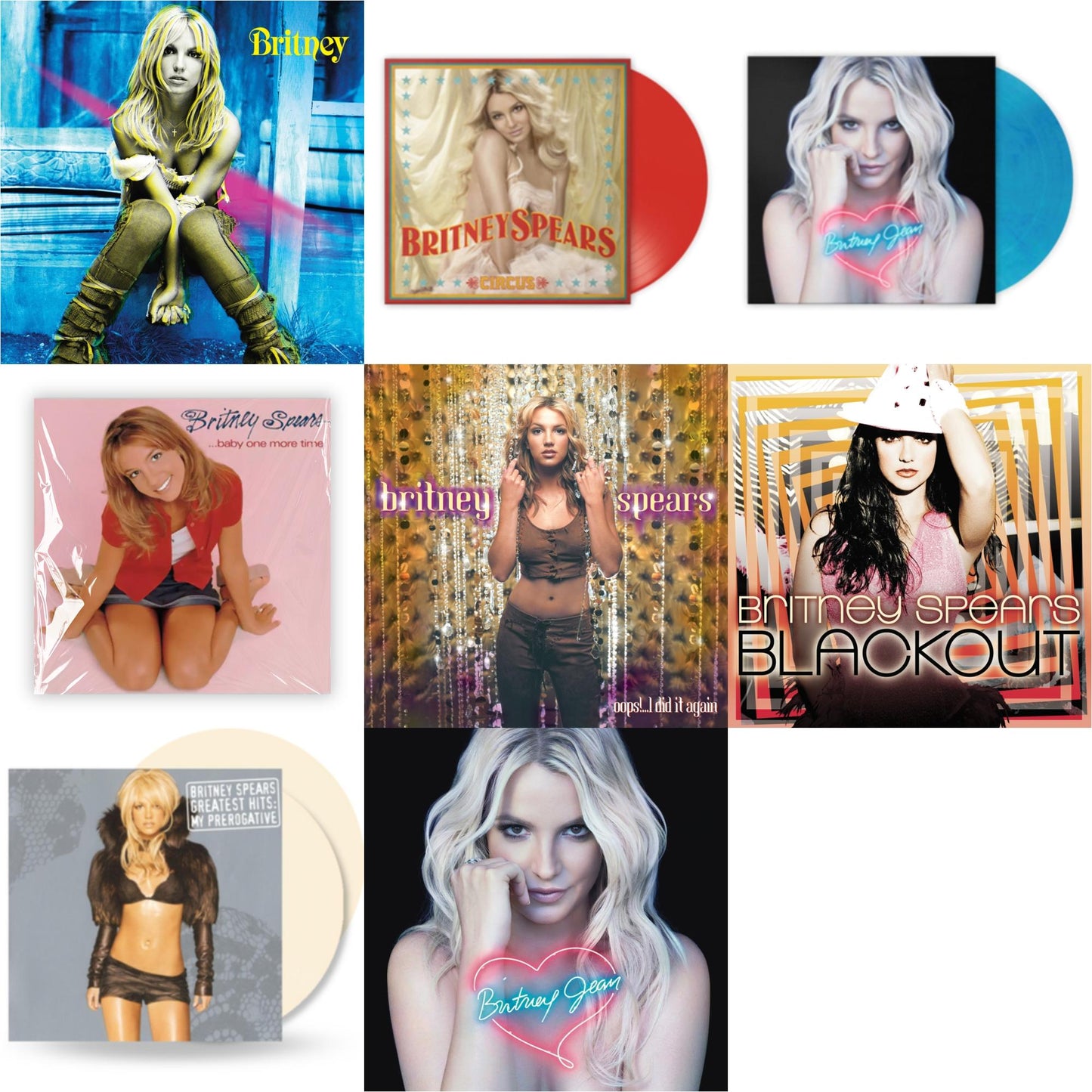 Britney Spears - Baby One More Time & Oops!... I Did It Again & Britney & Blackout & Britney Jean & Circus (Red LP Vinyl/Import) & Britney Jean (Blue Marbled LP Vinyl/Import) & Greatest Hits: My Prerogative (2LP/Cream Vinyl/Import)