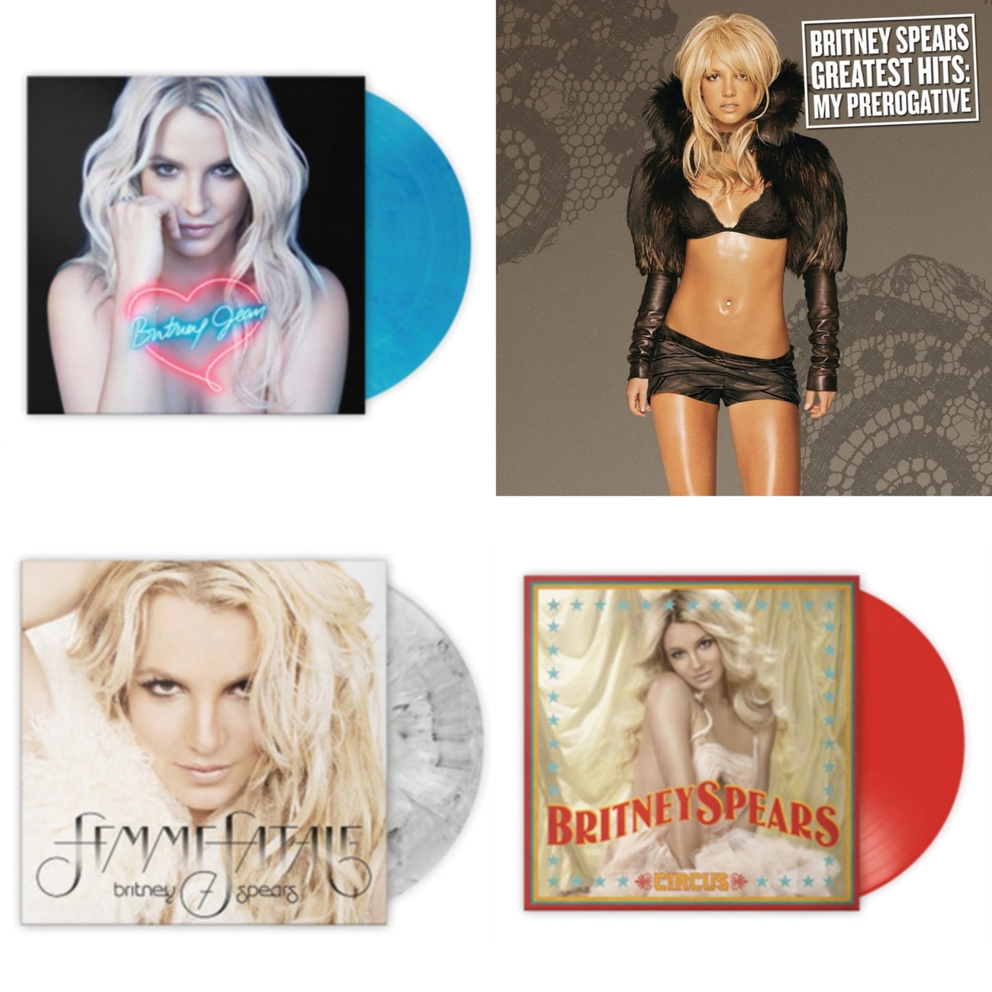 Britney Spears - Greatest Hits : My Prerogative (2LP) & Circus (Red LP Vinyl/Import) & Britney Jean (Blue Marbled LP Vinyl/Import) & Femme Fatale (Light Grey Marbled LP Vinyl/Import)