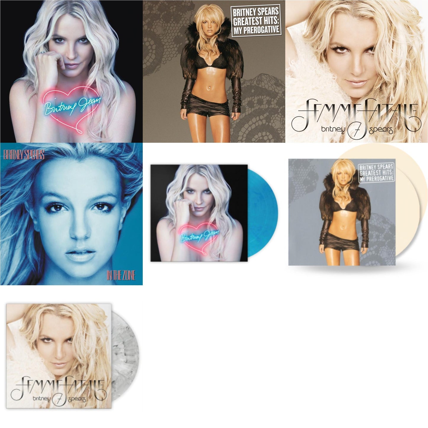 Britney Spears - Britney Jean & Greatest Hits : My Prerogative (2LP) & Femme Fatale & In The Zone & Britney Jean (Blue Marbled LP Vinyl/Import) & Greatest Hits: My Prerogative (2LP/Cream Vinyl/Import) & Femme Fatale (Light Grey Marbled LP
