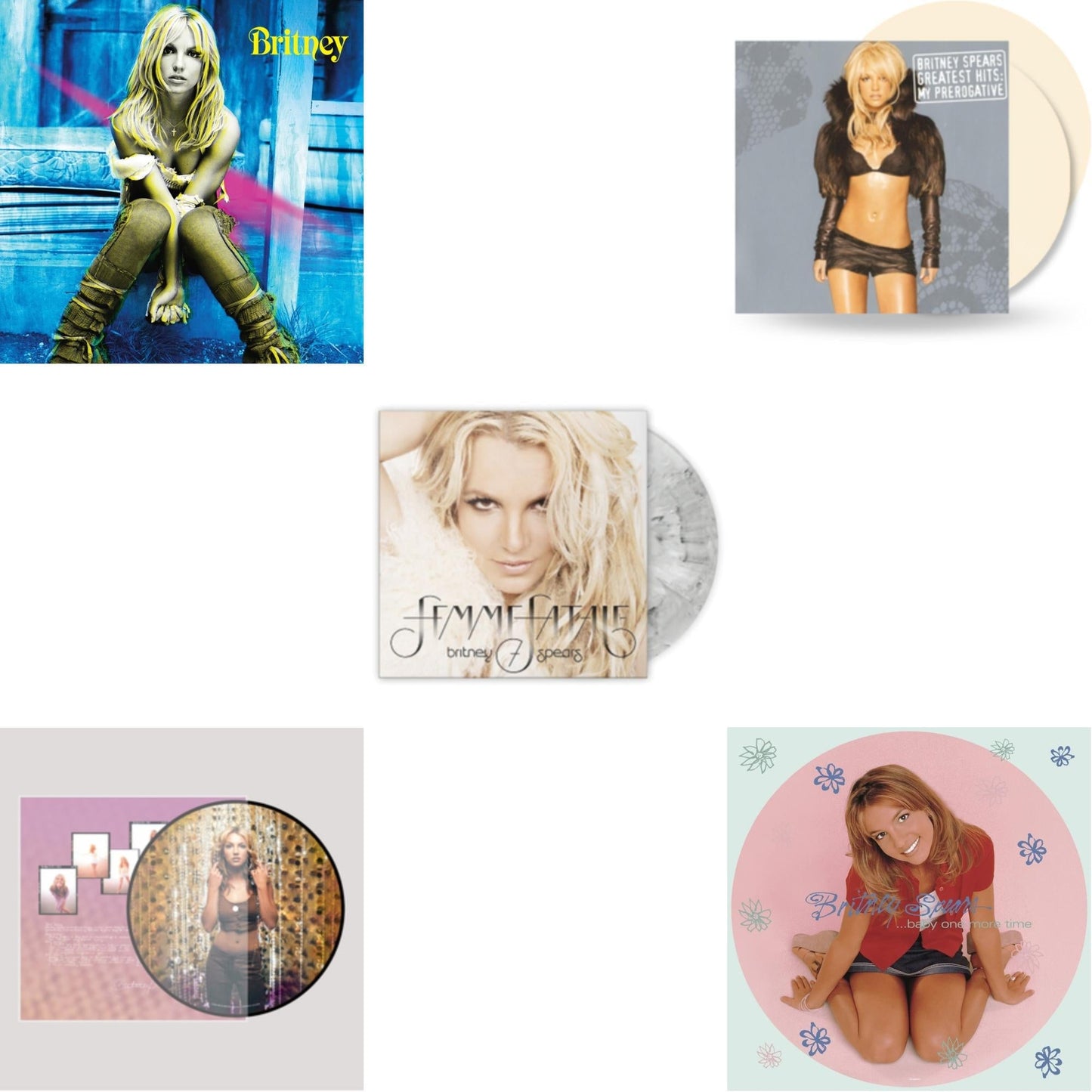 Britney Spears - Baby One More Time (Picture Disc/140G/Dl Code) & Oops!... I Did It Again (20Th Anniversary Edition Picture LP Vinyl) & Britney & Femme Fatale (Light Grey Marbled LP Vinyl/Import) & Greatest Hits: My Prerogative (2LP/Cream