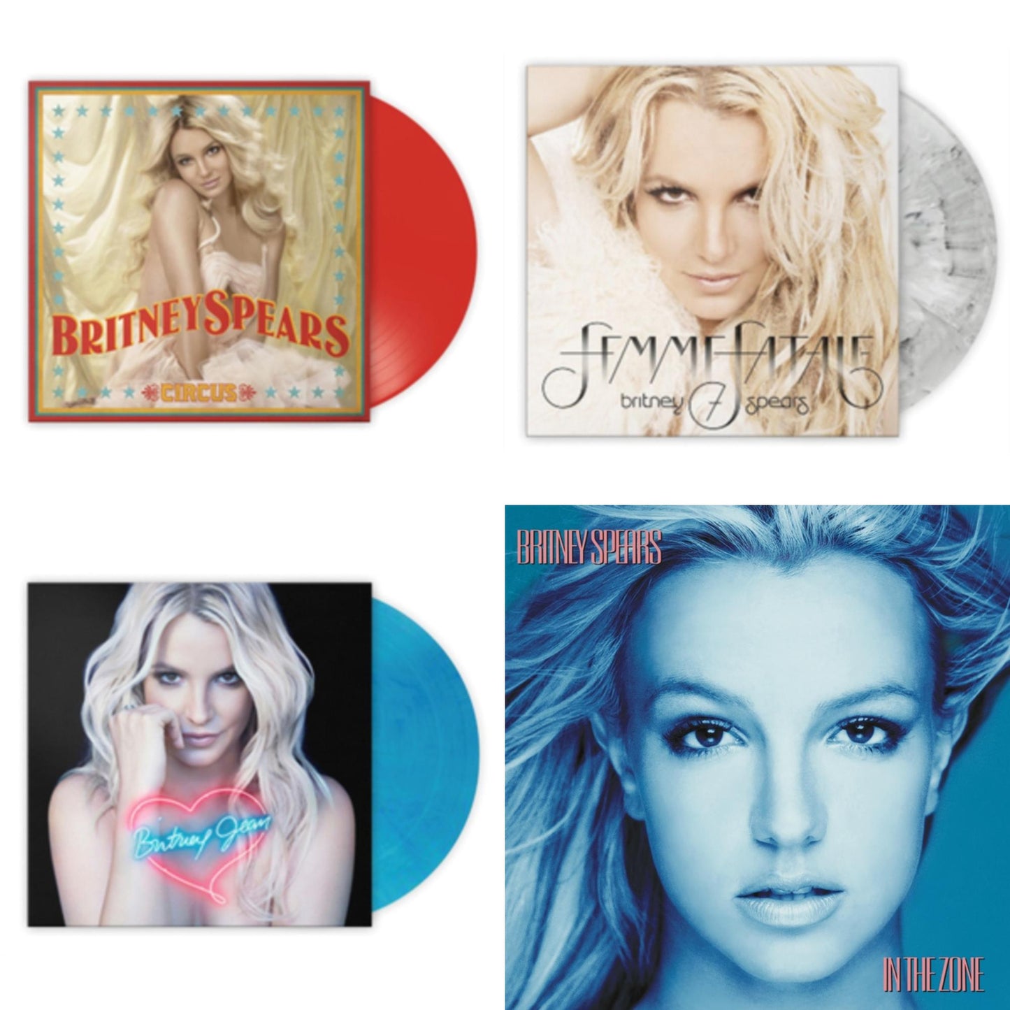 Britney Spears - In The Zone & Circus (Red LP Vinyl/Import) & Britney Jean (Blue Marbled LP Vinyl/Import) & Femme Fatale (Light Grey Marbled LP Vinyl/Import)