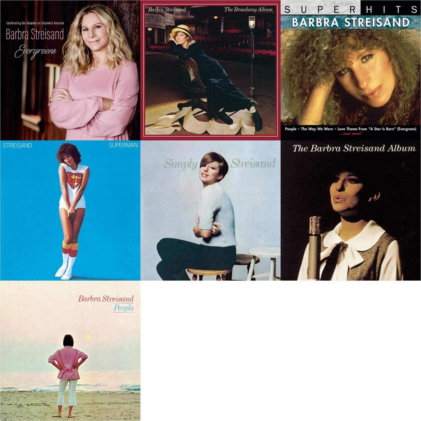 Barbra Streisand - Evergreens : Celebrating Six Decades On Columbia Records & Broadway Album & Super Hits & Superman & Simply Streisand & Barbra Streisand Album & People - CD Bundle