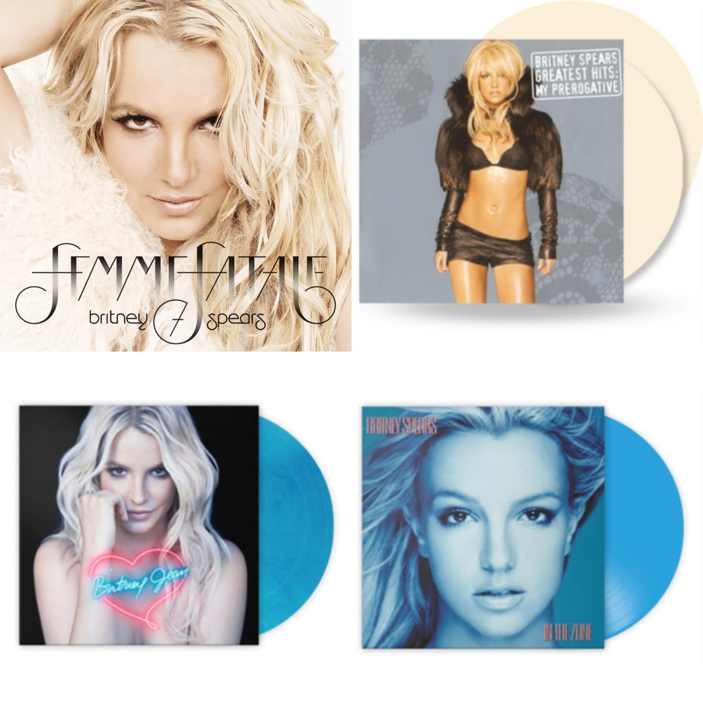 Britney Spears - Femme Fatale & Greatest Hits: My Prerogative (2LP/Cream Vinyl/Import) & Britney Jean (Blue Marbled LP Vinyl/Import) & In The Zone (Blue LP Vinyl/Import)