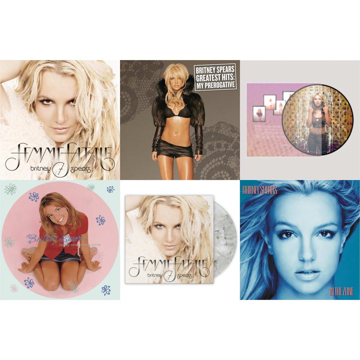 Britney Spears - Baby One More Time (Picture Disc/140G/Dl Code) & Oops!... I Did It Again (20Th Anniversary Edition Picture LP Vinyl) & In The Zone & Femme Fatale & Greatest Hits : My Prerogative (2LP) & Femme Fatale (Light Grey Marbled LP