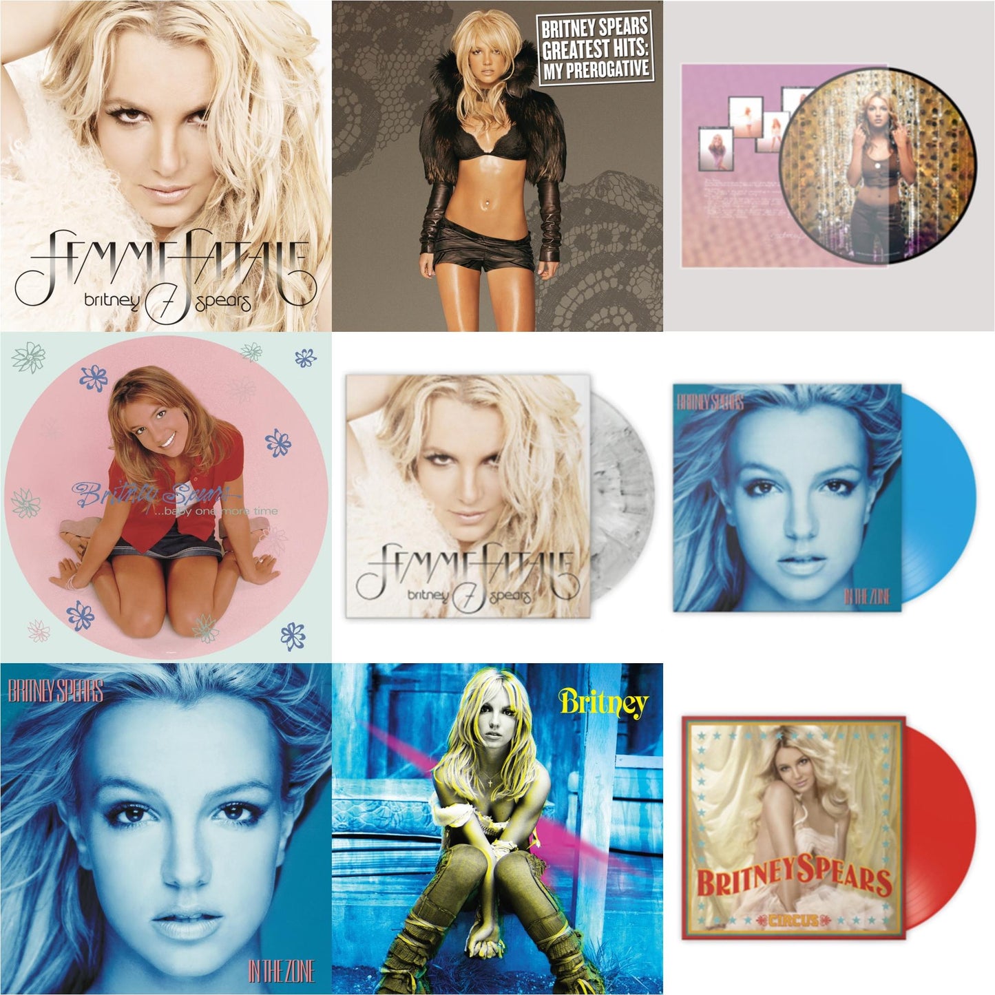 Britney Spears - Baby One More Time (Picture Disc/140G/Dl Code) & Oops!... I Did It Again (20Th Anniversary Edition Picture LP Vinyl) & Britney & In The Zone & Femme Fatale & Greatest Hits : My Prerogative (2LP) & In The Zone (Blue LP Vinyl/Import) &