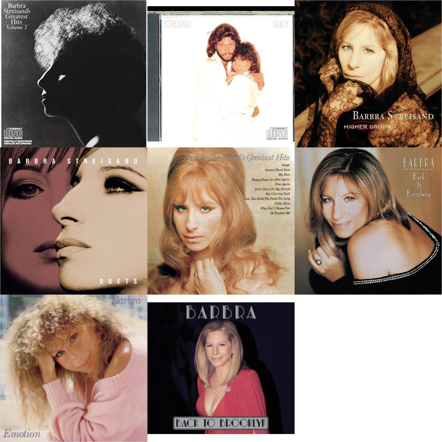 Barbra Streisand - Greatest Hits Vol.2 & Guilty & Higher Ground & Duets & Greatest Hits & Back To Broadway & Emotion & Back To Brooklyn - CD Bundle