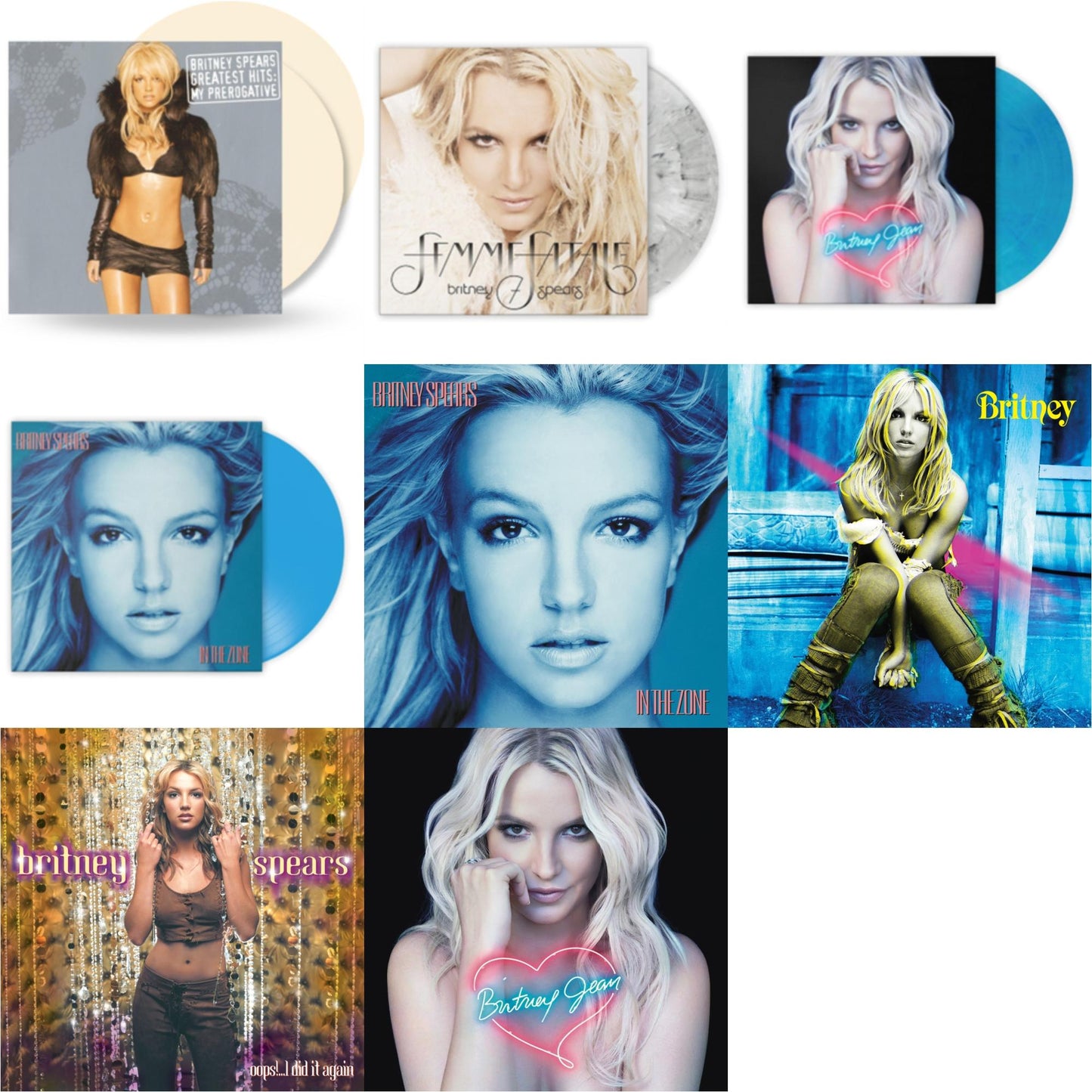 Britney Spears - Greatest Hits: My Prerogative (2LP/Cream Vinyl/Import) & Femme Fatale (Light Grey Marbled LP Vinyl/Import) & Britney Jean (Blue Marbled LP Vinyl/Import) & In The Zone (Blue LP Vinyl/Import) & In The Zone & Britney & Oops!... I Did It