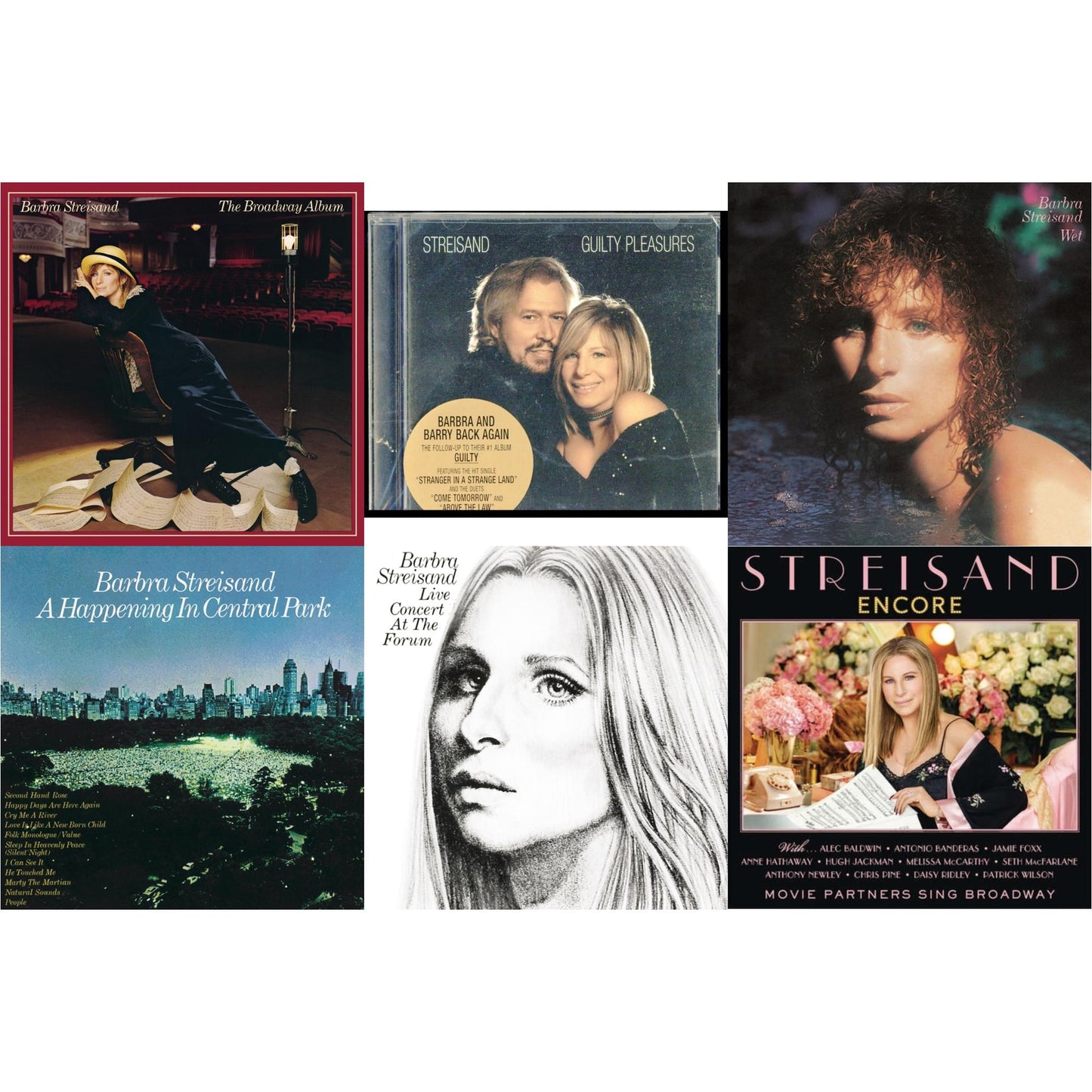 Barbra Streisand - Broadway Album & Guilty Pleasures & Wet & Happening In Central Park & Live Concert At The Forum & Encore: Movie Partners Sing Broadway - CD Bundle