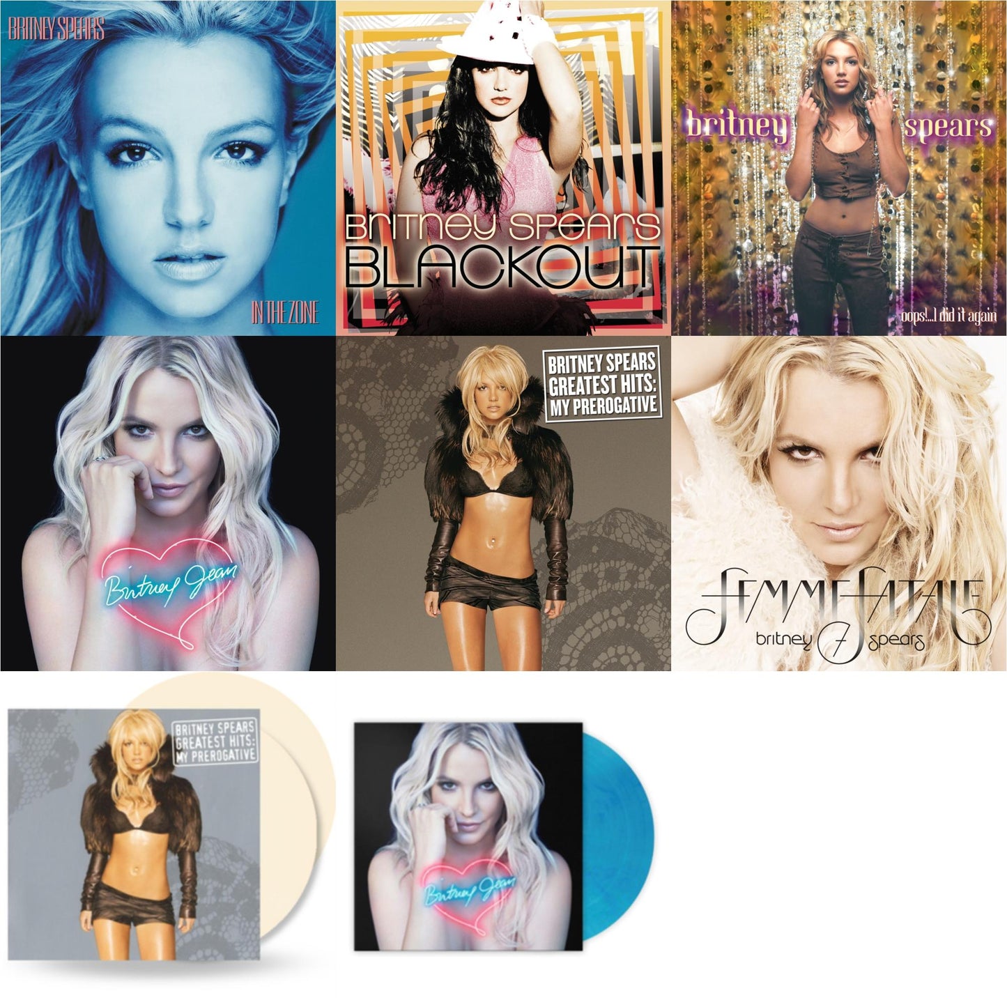 Britney Spears - Oops!... I Did It Again & Blackout & In The Zone & Britney Jean & Femme Fatale & Greatest Hits : My Prerogative (2LP) & Britney Jean (Blue Marbled LP Vinyl/Import) & Greatest Hits: My Prerogative (2LP/Cream Vinyl/Import)
