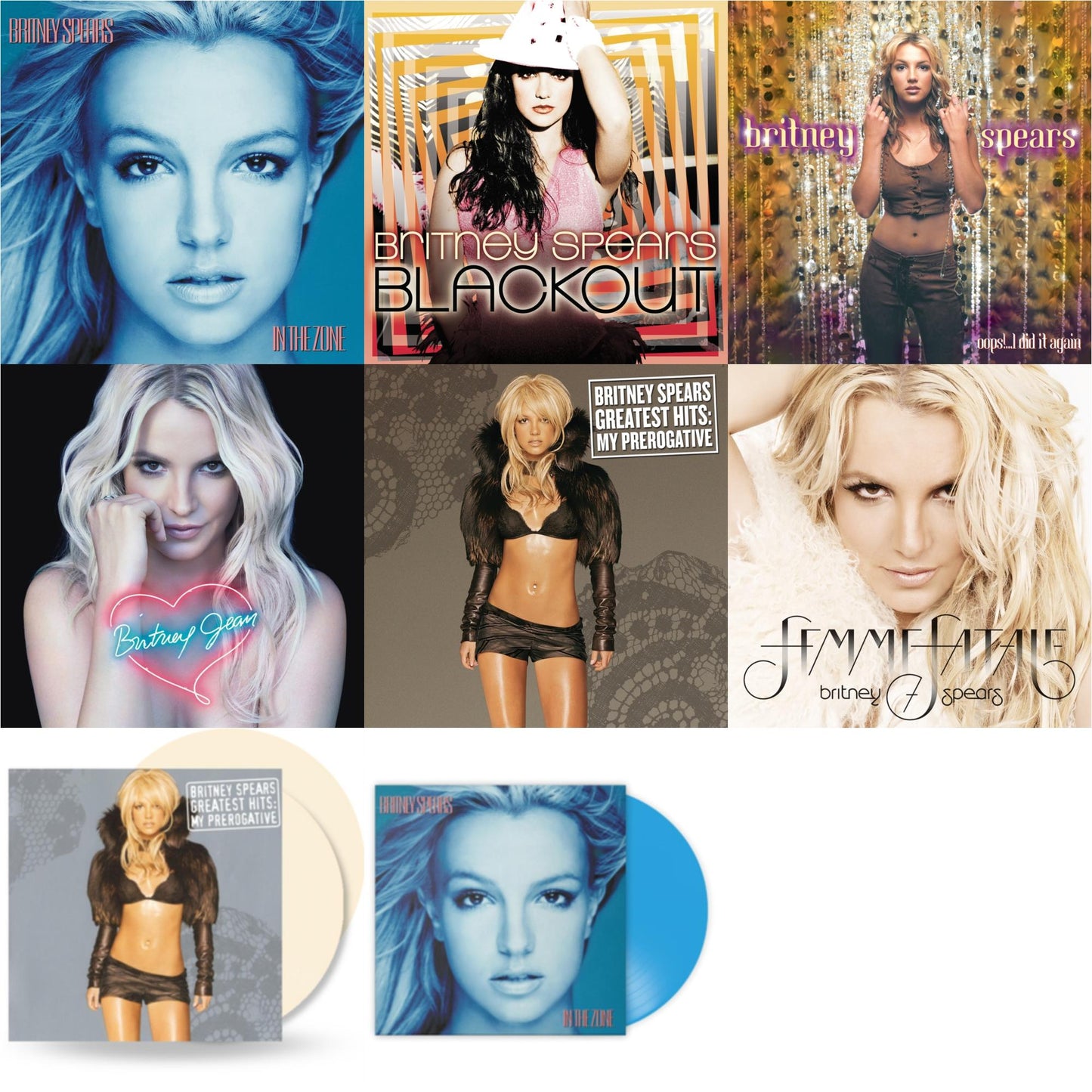Britney Spears - Oops!... I Did It Again & Blackout & In The Zone & Britney Jean & Femme Fatale & Greatest Hits : My Prerogative (2LP) & In The Zone (Blue LP Vinyl/Import) & Greatest Hits: My Prerogative (2LP/Cream Vinyl/Import)