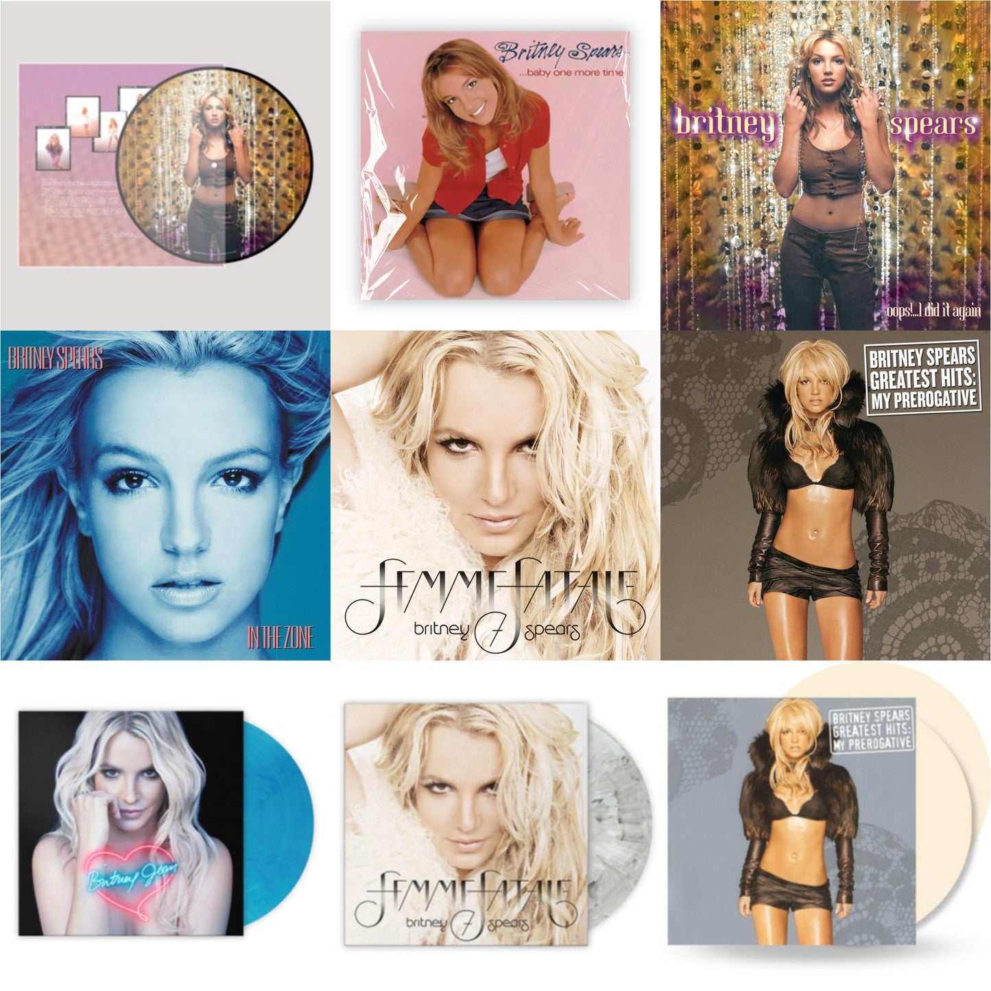 Britney Spears - Oops!... I Did It Again (20Th Anniversary Edition Picture LP Vinyl) & Baby One More Time & Oops!... I Did It Again & In The Zone & Femme Fatale & Greatest Hits : My Prerogative (2LP) & Britney Jean (Blue Marbled LP Vinyl/Import) &