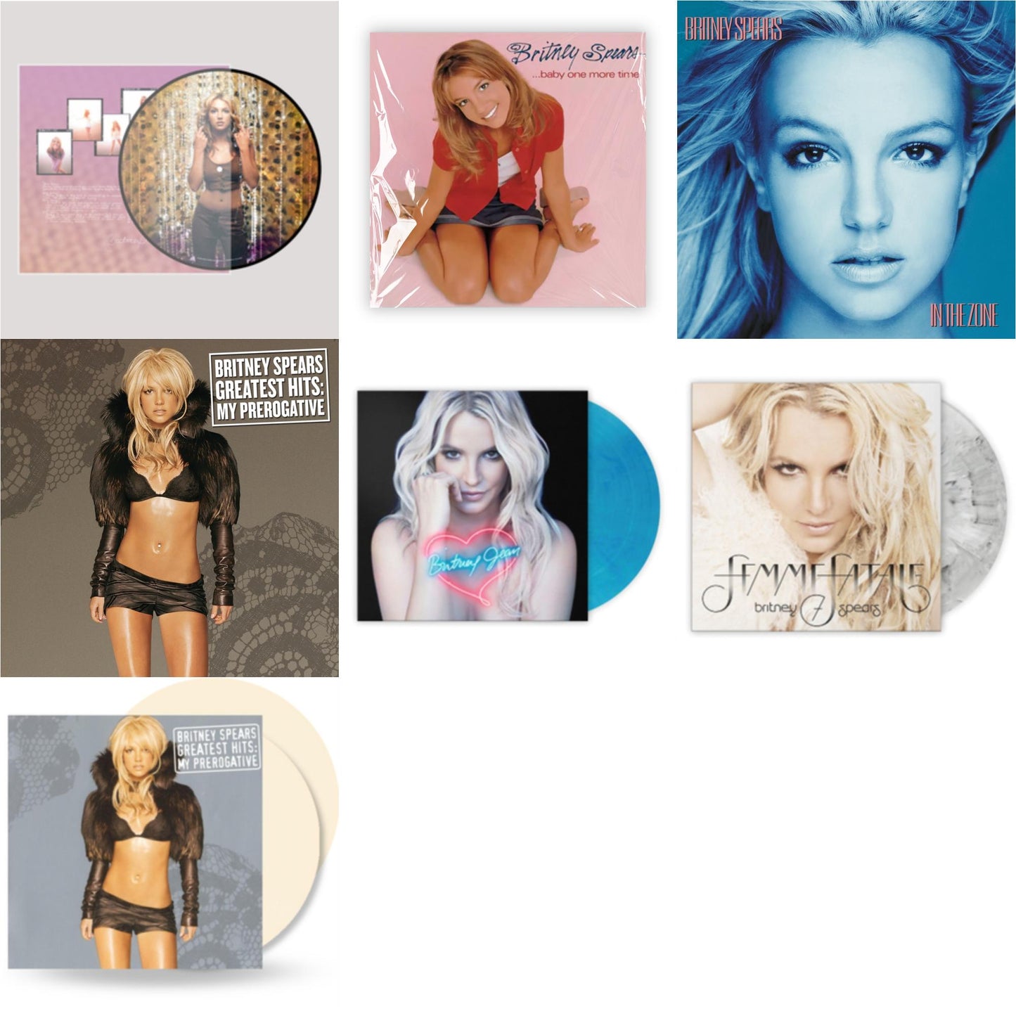 Britney Spears - Oops!... I Did It Again (20Th Anniversary Edition Picture LP Vinyl) & Baby One More Time & In The Zone & Greatest Hits : My Prerogative (2LP) & Britney Jean (Blue Marbled LP Vinyl/Import) & Femme Fatale (Light Grey Marbled LP