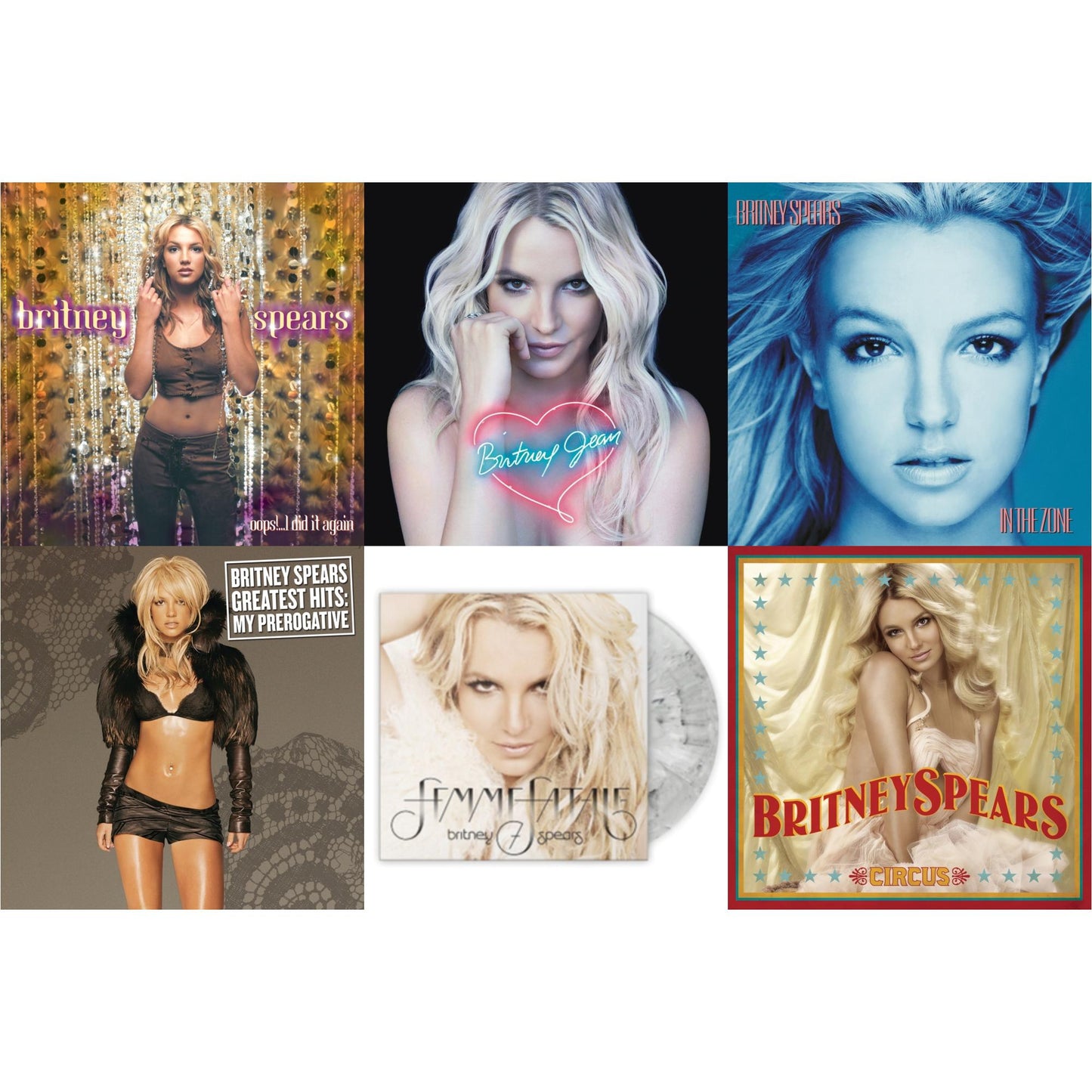 Britney Spears - Oops!... I Did It Again & In The Zone & Circus & Britney Jean & Greatest Hits : My Prerogative (2LP) & Femme Fatale (Light Grey Marbled LP Vinyl/Import)