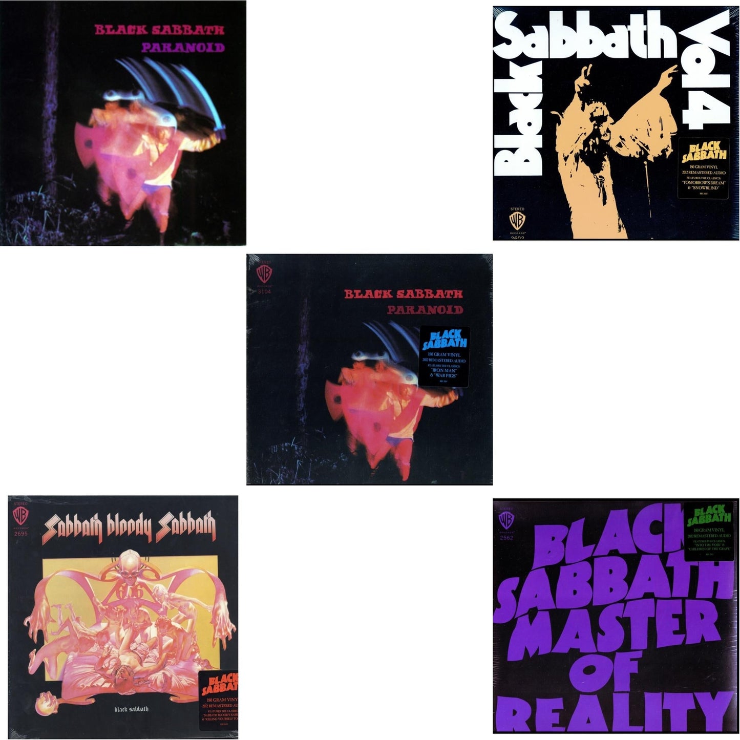 Black Sabbath - Vol. 4 (180G) & Sabbath Bloody Sabbath (180G) & Paranoid (180G) & Master Of Reality (180G) & Paranoid - LP Vinyl Bundle