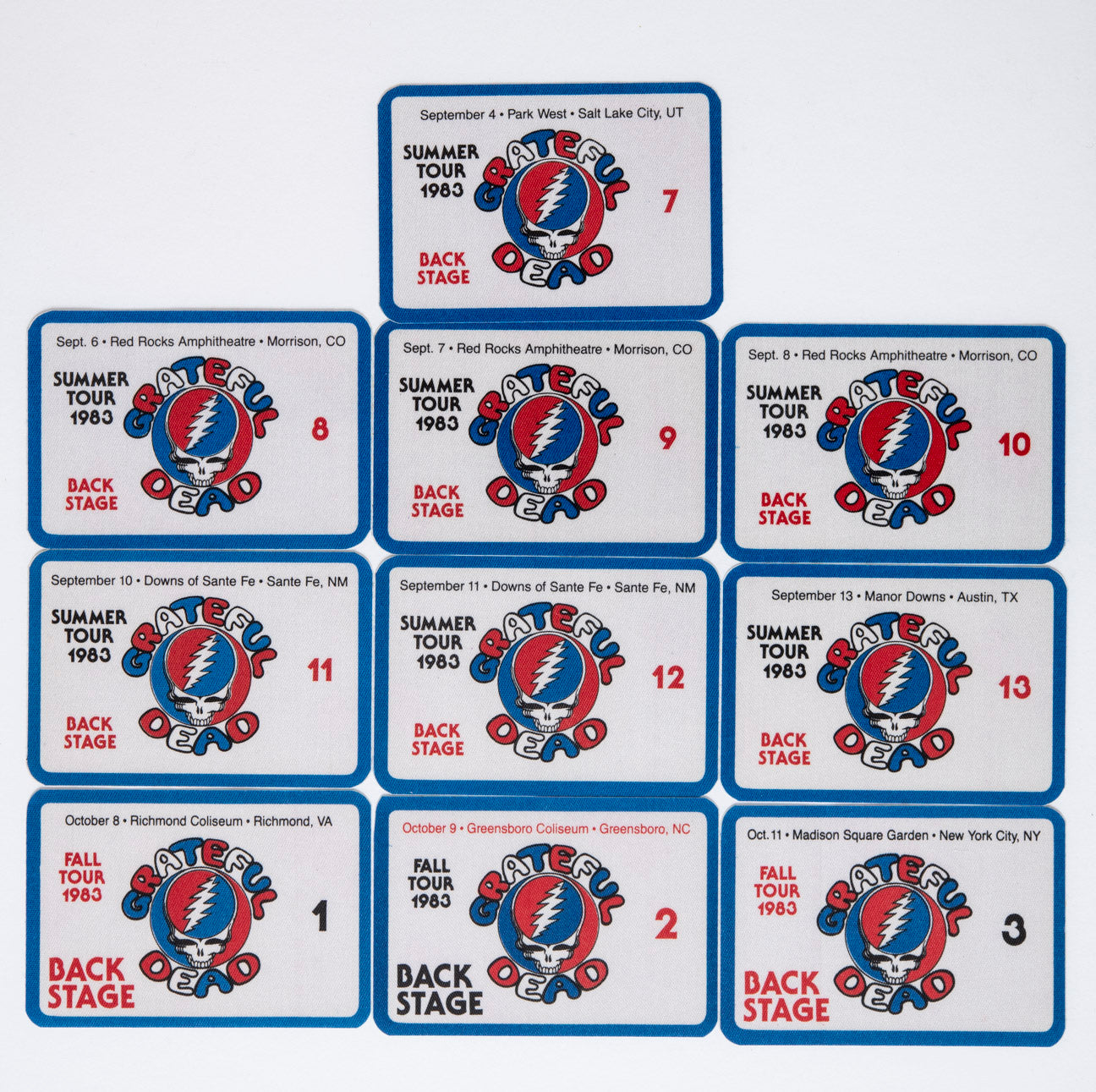 Grateful Dead Backstage Passes (09/04/1983 - 10/11/1983) Collectors Bundle